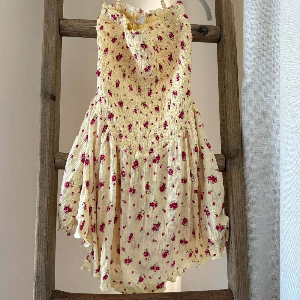 Floral Yellow Strapless Romper